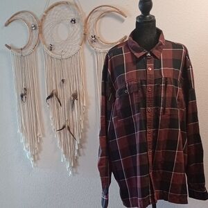 Wrangle ATG Shirt Mens XL Red Plaid Black Elbow Patch Outdoors Cargo Pockets